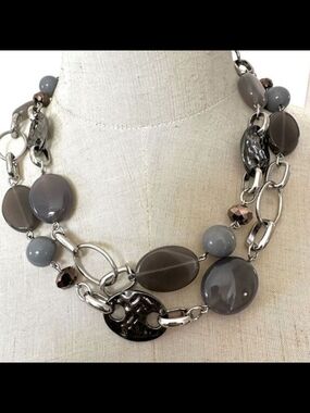 Lia Sophia Zurich Gray Multi-Chain Beaded Necklace